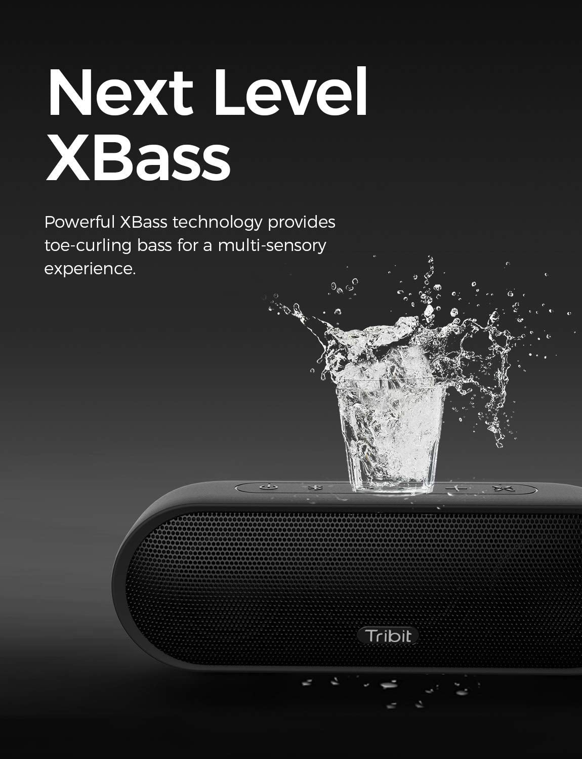 Tribit MaxSound Plus 24W Bluetooth Wireless Speakers,Powerful Louder Sound&Exceptional XBass(Independent XBass Button),Built in Mic,IPX7 Waterproof,20H Playtime,100ft BT Range for Party/Travel,Black