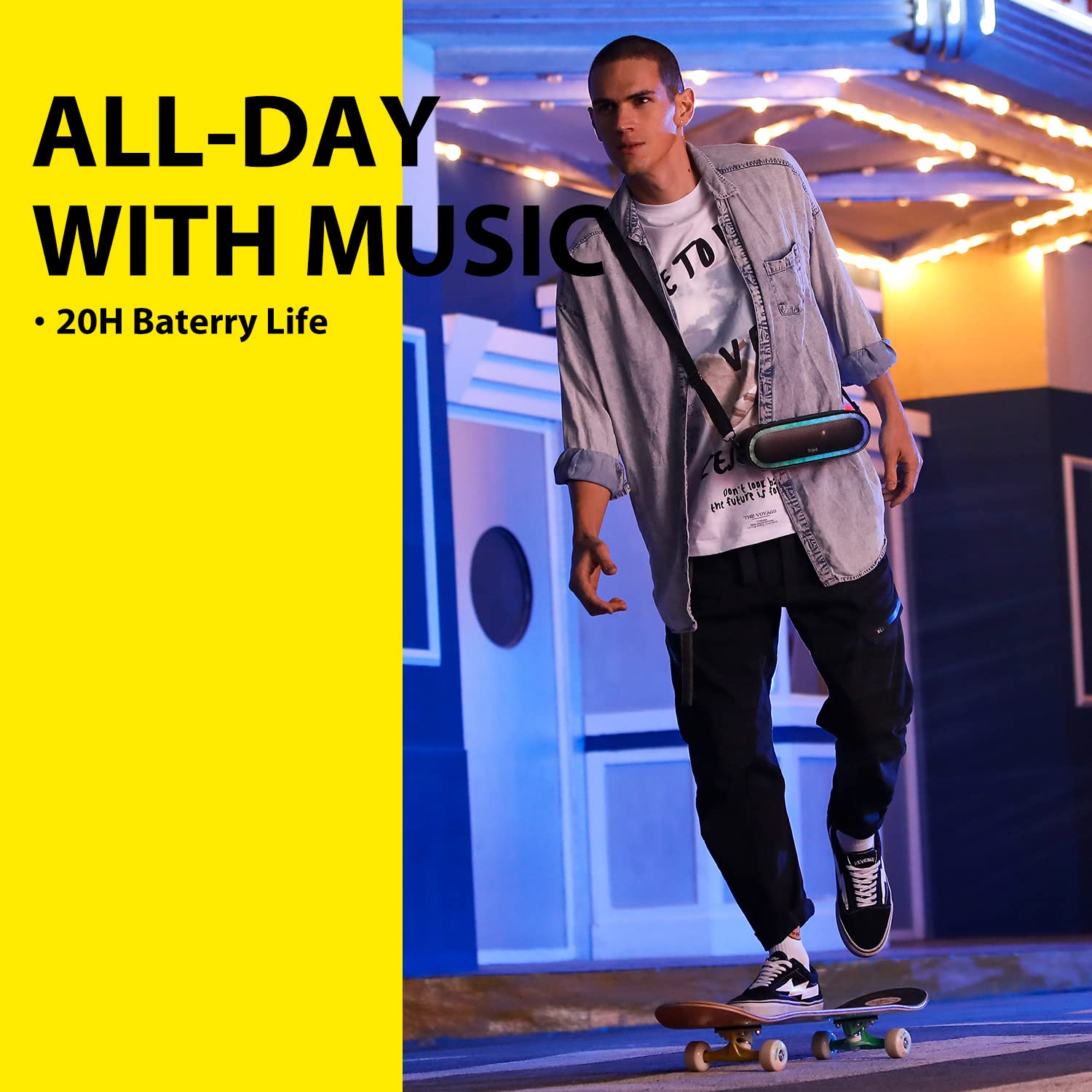 Tribit XSound Mega Bluetooth Portable Speaker with Single Self-Developed 30W N48 High-Density NdFeB & Titanium Driver,Exclusive XBass Tech,3 Audio Modes,LED Lights,20H Playtime,IPX7,Powerbank,Strap