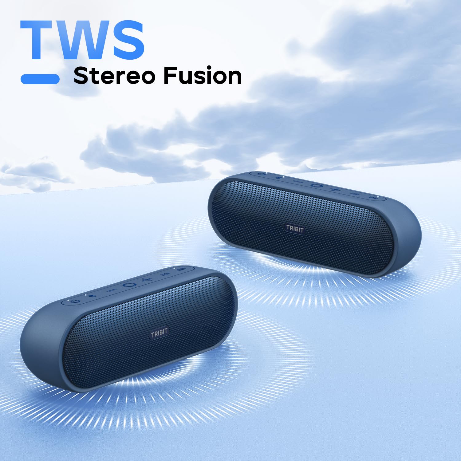 Tribit XSound Plus 2 30W 5.3 Bluetooth Wireless Speakers,Powerful Louder Stereo Sound with Bass-Enhanced XBass Function,24H Playtime,IPX7 Waterproof,Built in Mic,150ft BT Range for Home/Outdoor,Blue