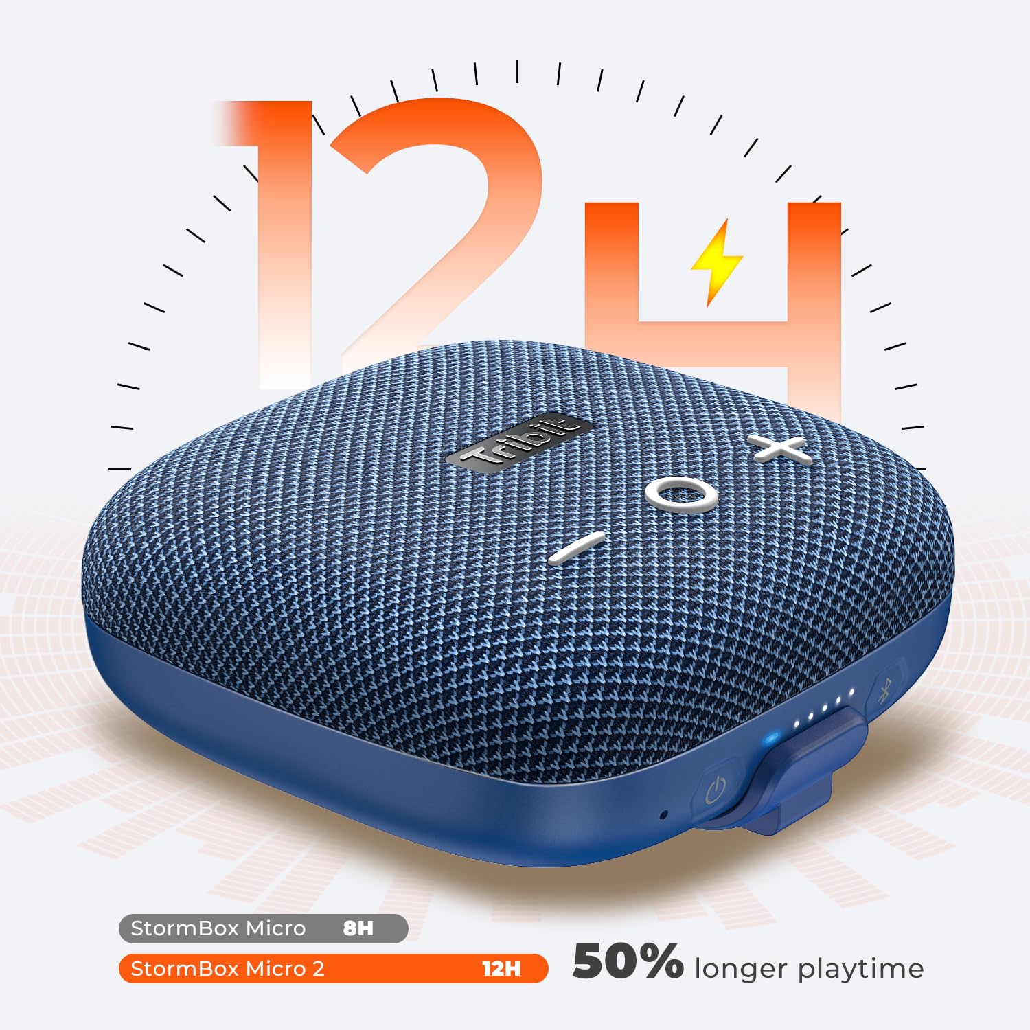 Tribit StormBox Micro 2 Portable Speaker: 90dB Loud Sound Deep Bass IP67 Waterproof Small Speaker Built-in Strap, 12H Playtime Long Battery 120ft for Outdoor Camping Biking (Blue)