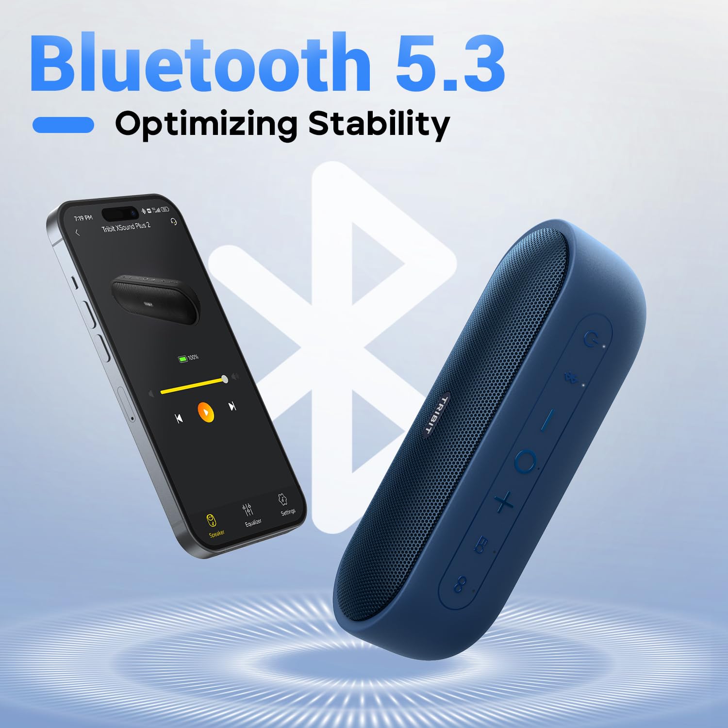 Tribit XSound Plus 2 30W 5.3 Bluetooth Wireless Speakers,Powerful Louder Stereo Sound with Bass-Enhanced XBass Function,24H Playtime,IPX7 Waterproof,Built in Mic,150ft BT Range for Home/Outdoor,Blue