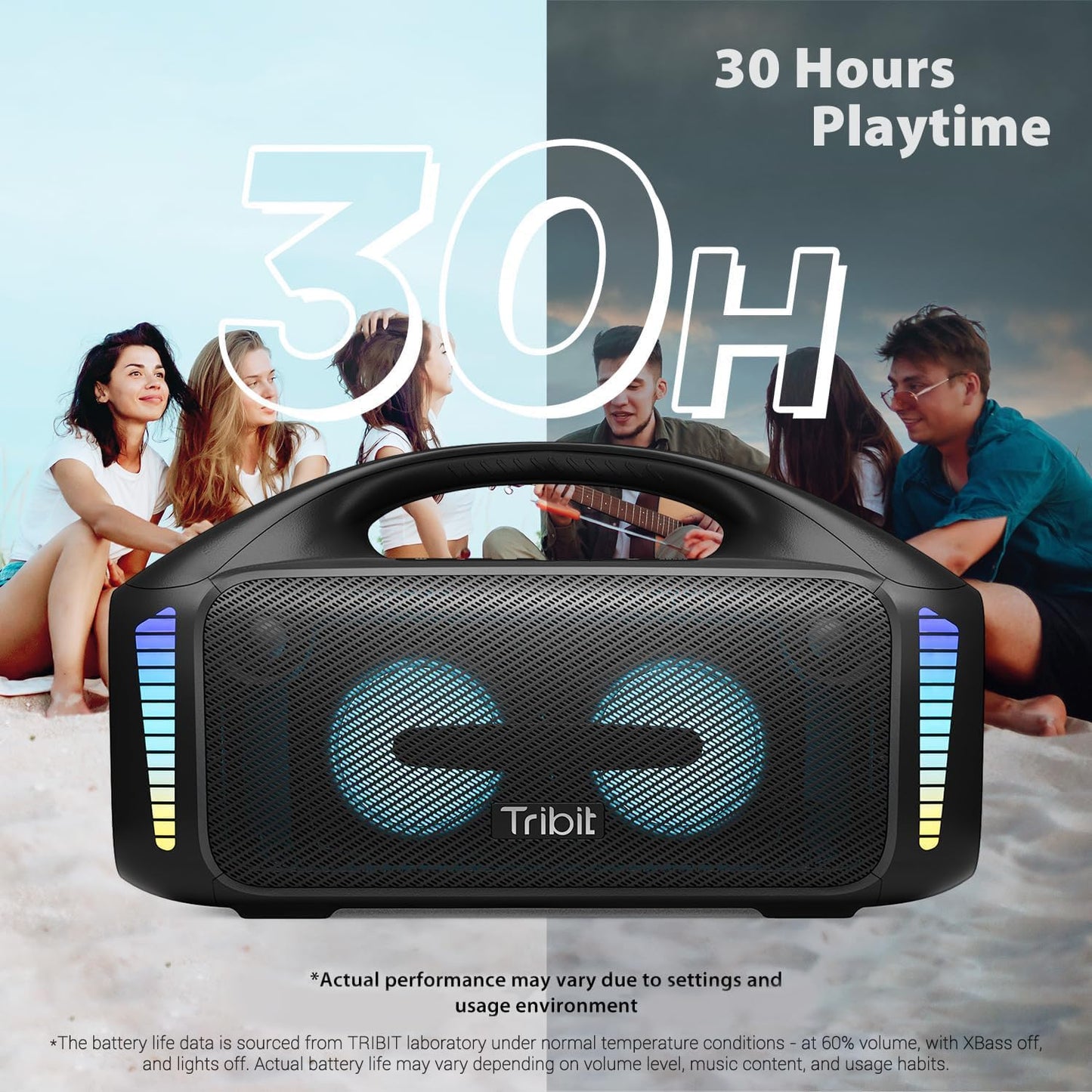 Tribit StormBox Blast Bluetooth Party Speaker,Portable Speaker 90W Loud Stereo Sound with XBass LED Light Show Bluetooth 5.3,IPX7 Waterproof Speaker, TWS,Custom EQ,30H Playtime for Outdoor